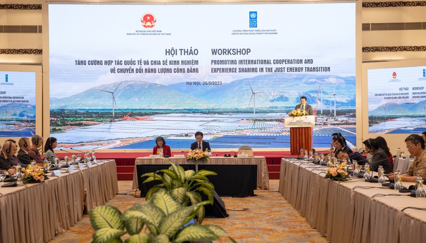 Hội thảo quốc tế vào tháng 5/2023 do Bộ Ngoại giao Việt Nam và UNDP tại Việt Nam tổ chức liên quan đến chuyển đổi năng lượng công bằng. (Nguồn ảnh: UNDP Việt Nam).