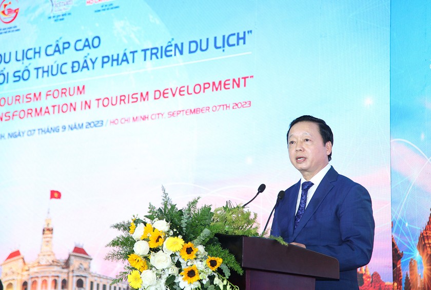 Phó Thủ tướng Chính phủ Trần Hồng Hà phát biểu tại Diễn đàn cấp cao “Chuyển đổi số thúc đẩy phát triển du lịch” trong khuôn khổ Hội chợ Du lịch quốc tế TP Hồ Chí Minh - ITE HCMC 2023. (Nguồn: TITC)