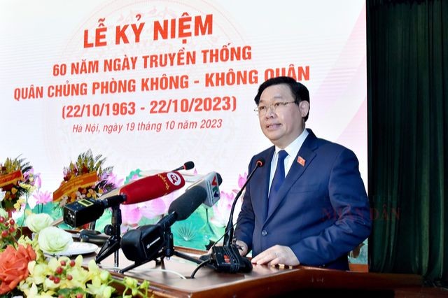 Chủ tịch Quốc hội Vương Đình Huệ phát biểu tại Lễ kỷ niệm. (Ảnh: daibieunhandan.vn).