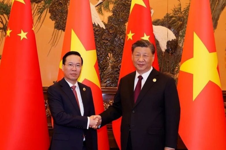 Chủ tịch nước Võ Văn Thưởng và Tổng Bí thư, Chủ tịch nước CHND Trung Hoa Tập Cận Bình. (Ảnh: TTXVN)