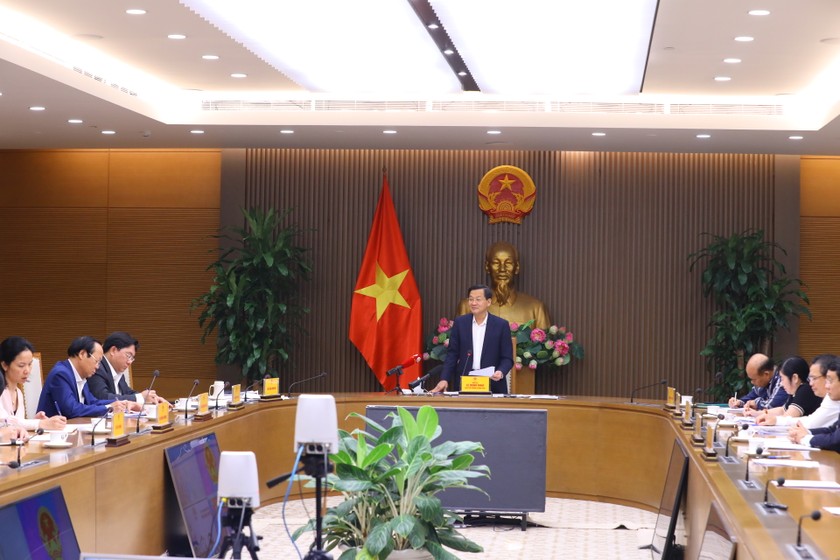 Phó Thủ tướng Lê Minh Khái phát biểu tại buổi làm việc - Ảnh TTXVN
