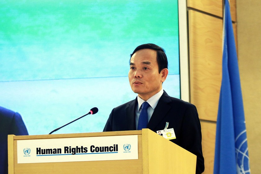 Phó Thủ tướng Trần Lưu Quang phát biểu tại phiên họp cấp cao Khoá 52 Hội đồng Nhân quyền Liên hợp quốc tại Geneva, Thụy Sĩ, tháng 2/2023. (Nguồn ảnh: chinhphu.vn).