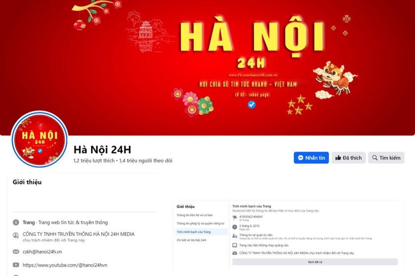 Fanpage Hà Nội 24H trên mạng xã hội Facebook. 