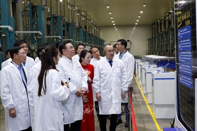 Chủ tịch Quốc hội Vương Đình Huệ thăm Công ty JA Solar Việt Nam - Ảnh: TTXVN.