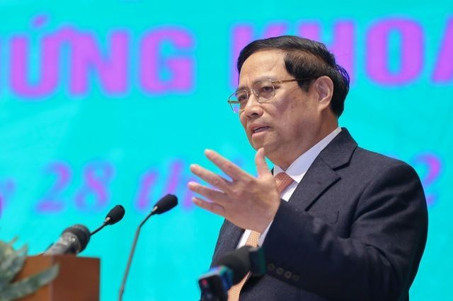 Thủ tướng Phạm Minh Chính phát biểu kết luận tại Hội nghị triển khai nhiệm vụ phát triển thị trường chứng khoán năm 2024 diễn ra sáng nay tại Hà Nội. (Ảnh: VGP).