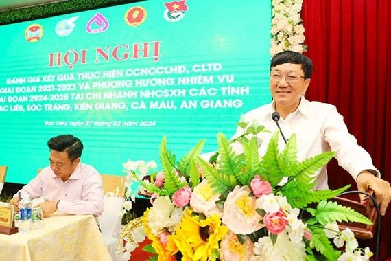 Tổng Giám đốc NHCSXH Dương Quyết Thắng phát biểu tại Hội nghị. (Ảnh: VBSP).