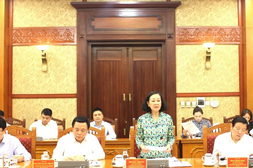 Thường trực Ban Bí thư, Trưởng Ban Tổ chức Trung ương Trương Thị Mai phát biểu chỉ đạo Phiên họp. (Ảnh: nhandan.vn)