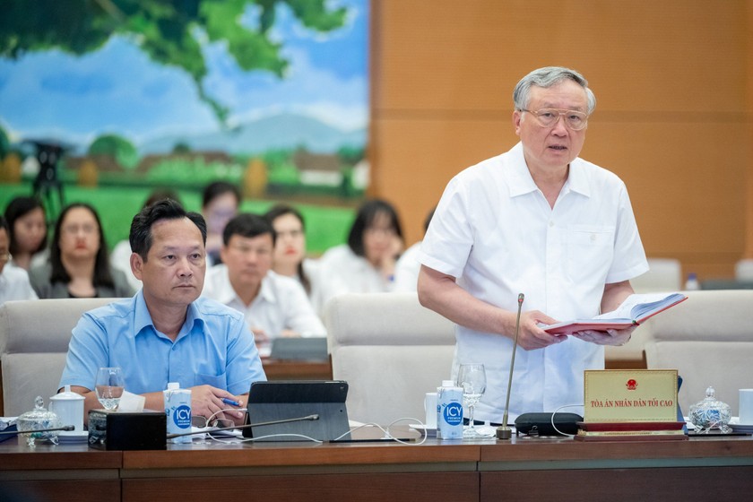 Chánh án Tòa án nhân dân tối cao Nguyễn Hòa Bình phát biểu tiếp thu, giải trình tại phiên họp. (Ảnh: quochoi.vn).