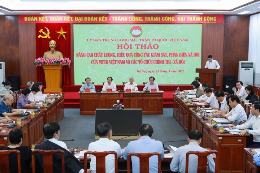 Hội thảo về nâng cao chất lượng, hiệu quả công tác giám sát, phản biện xã hội của MTTQ Việt Nam và các tổ chức chính trị xã hội do UBTƯ MTTQ Việt Nam tổ chức. (Ảnh: Quang Vinh)
