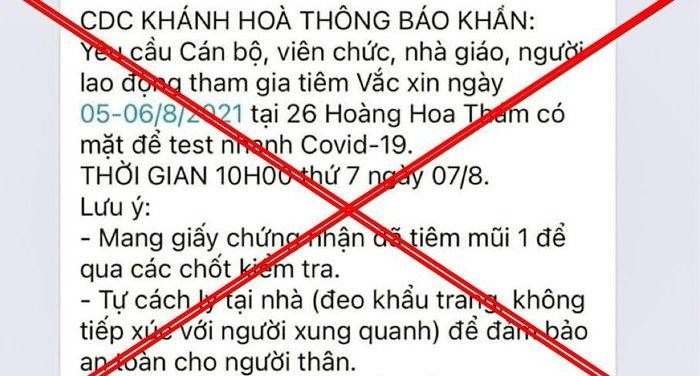 Thông báo khẩn giả mạo CDC tỉnh Khánh Hòa trên mạng xã hội.
