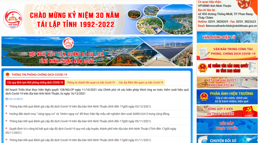 Một phần Cổng thông tin điện tử tỉnh Ninh Thuận.