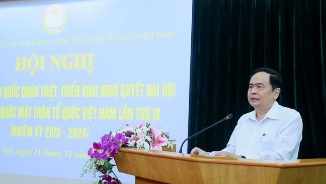 Chủ tịch Ủy ban Trung ương Mặt trận Tổ quốc  Việt Nam Trần Thanh Mẫn phát biểu tại hội nghị.