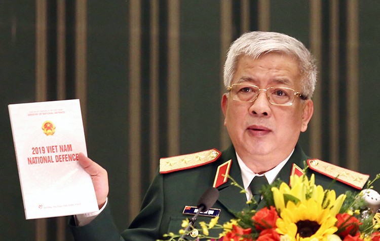 Thượng tướng Nguyễn Chí Vịnh, Thứ trưởng Bộ Quốc phòng phát biểu tại Lễ công bố Sách trắng Quốc phòng Việt Nam 2019.