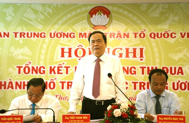Chủ tịch UBTƯ MTTQ Việt Nam Trần Thanh Mẫn phát biểu tại hội nghị.