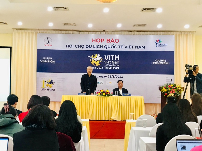 Quang cảnh họp báo Hội chợ Du lịch Quốc tế Việt Nam VITM Hà Nội 2023 (ảnh Thùy Dương).