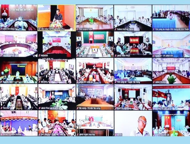 Hội nghị trực tuyến 63 đầu cầu các bộ, ngành, địa phương trên cả nước (ảnh Trần Huấn).