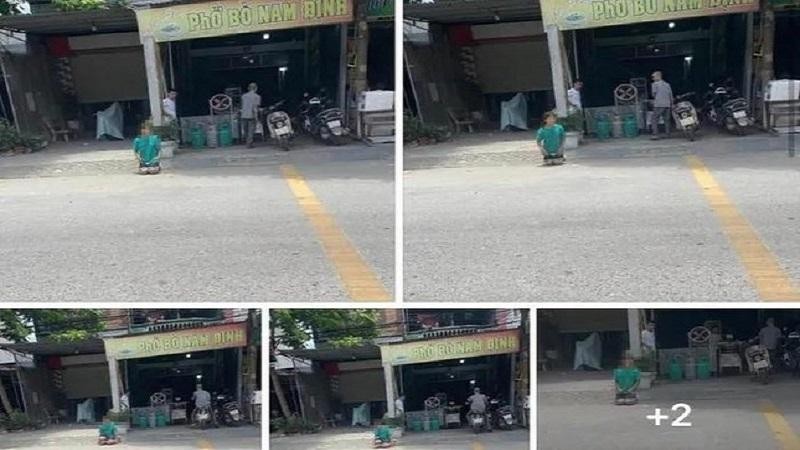 Hình ảnh bé gái quỳ trên đường được đăng tải lên mạng xã hội. Ảnh chụp màn hình 