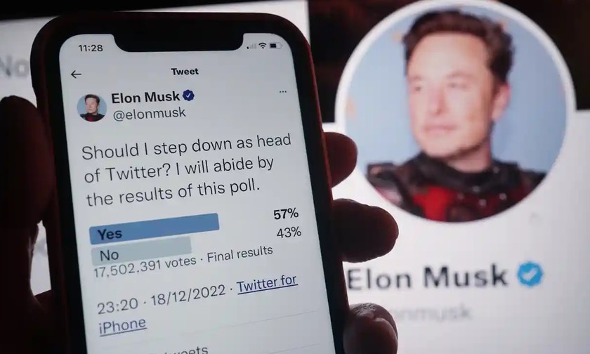 Hơn 17,5 triệu người tham gia khảo sát liên quan tới việc Elon Musk có nên tiếp tục đảm nhận vị trí CEO Twitter hay không.