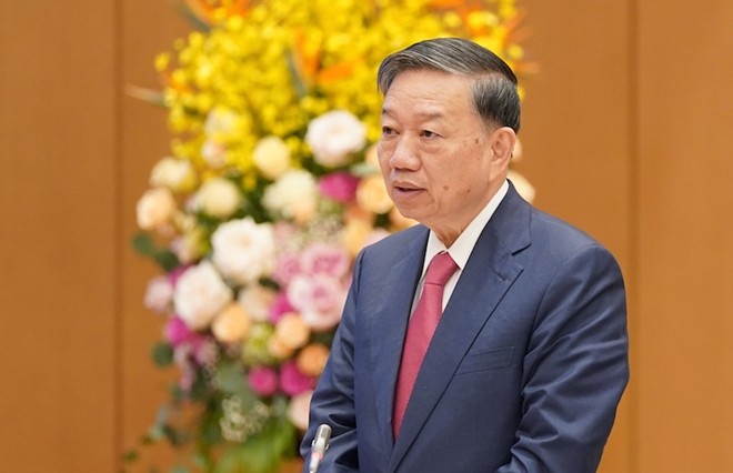 Bộ trưởng Bộ Công an, Đại tướng Tô Lâm phát biểu.