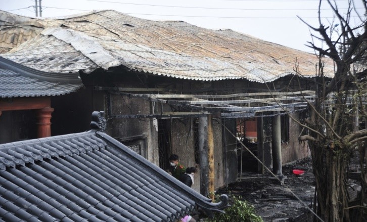 Cháy chùa Phật Quang tại xã Thanh Phong, huyện Thanh Liêm, tỉnh Hà Nam, ngày 20/01/2024. Ảnh CAHN 
