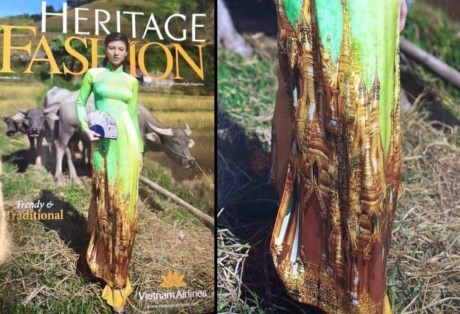 Tà áo dài trên bìa Tạp chí Heritage của Vietnam Airlines gây tranh luận.