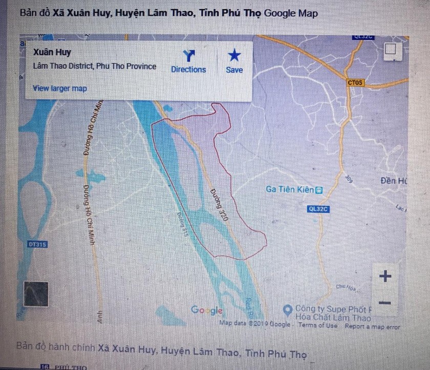 Bản đồ xã Xuân Huy, huyện Lâm Thao, tỉnh Phú Thọ (theo Google Map) 