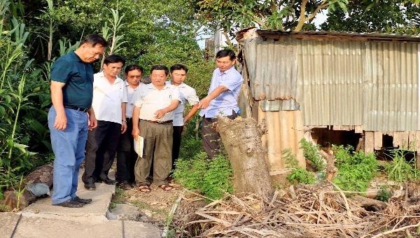Phó Chủ tịch UBND tỉnh An Giang ông Trần Anh Thư cùng các ngành chức năng khảo sát khu vực có nguy cơ sạt lở tại huyện Chợ Mới, An Giang.