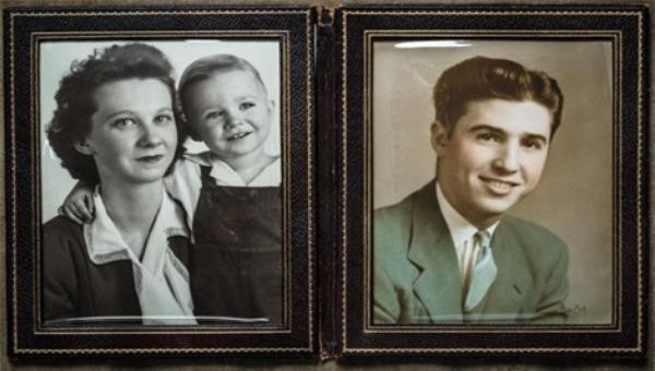 Ảnh trái: Bà Maribelle và John một thời gian ngắn sau khi ông Hesley mất tích. Ảnh phải: Thiếu úy William Hesley chụp năm 1941. (nguồn: Dan Winters)
