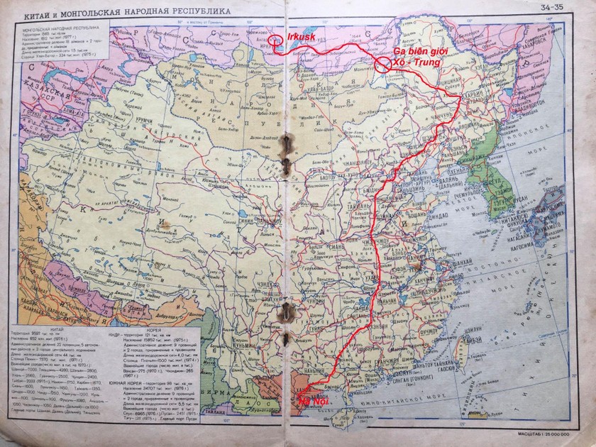 Bản đồ hành trình tầu hỏa xuyên Hoa lục. 