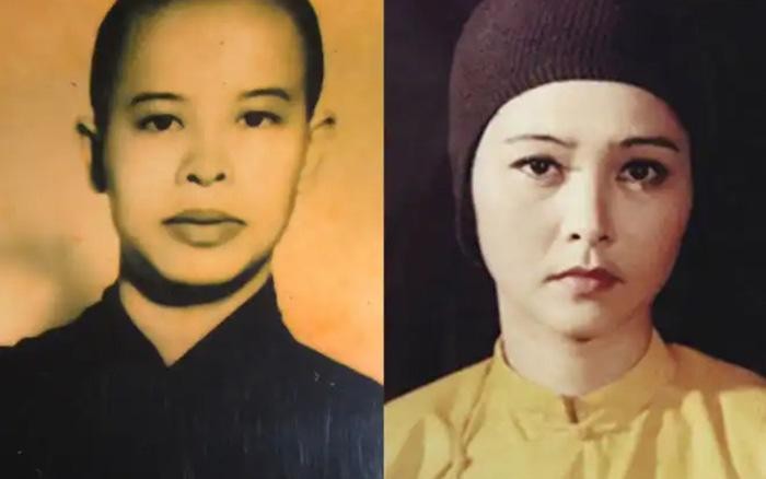 Ảnh ni sư Diệu Thông (trái) và nhân vật ni cô Huyền Trang trong phim Biệt động Sài Gòn. 