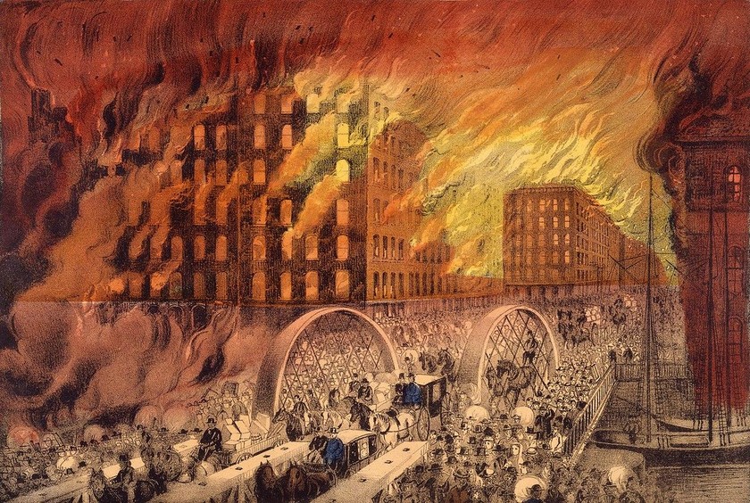 Họa hình về trận đại hỏa hoạn Chicago năm 1871. 