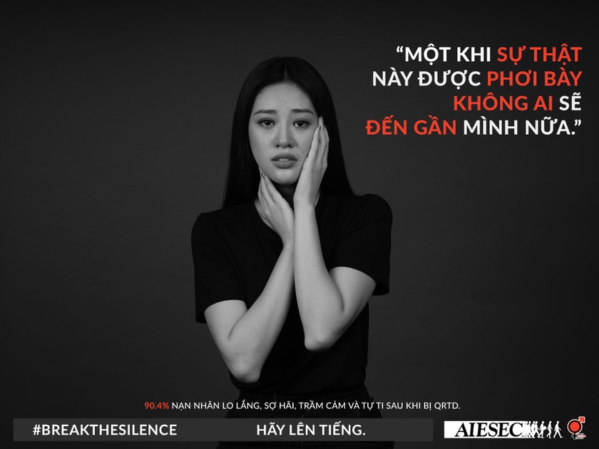 Hình ảnh Hoa hậu Khánh Vân tham gia chiến dịch “Hãy lên tiếng” kêu gọi phụ nữ dũng cảm tố cáo kẻ quấy rối.