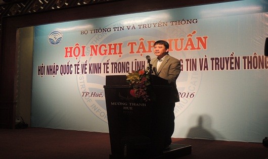 Ông Phan Thảo Nguyên -Vụ trưởng Vụ Hợp tác Quốc tế - Bộ Thông tin và Truyền thông phát biểu tại buổi tập huấn.