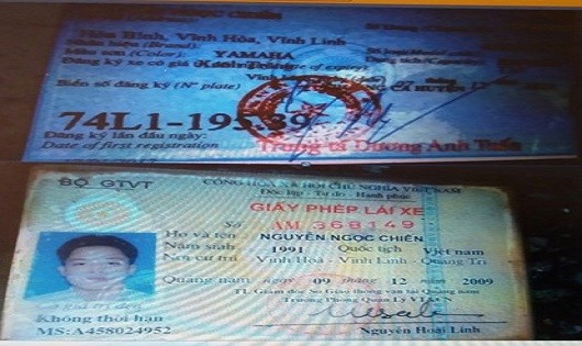 Giấy đăng ký và Giấy phép lái xe của Nguyễn Ngọc Chiến