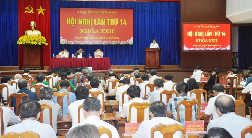 Quang cảnh hội nghị Tỉnh ủy Quảng Nam lần thứ 14 khóa XXII. 