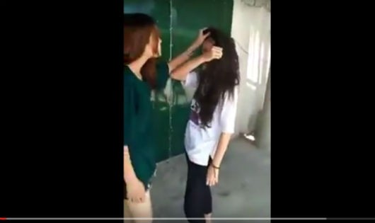 Hình ảnh nữ sinh bị túm tóc đánh (ảnh cắt từ clip)