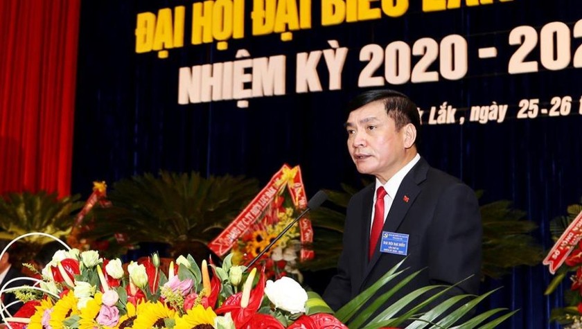 Bí thư tỉnh ủy Đắk Lắk Bùi Văn Cường phát biểu tại Đại hội.
