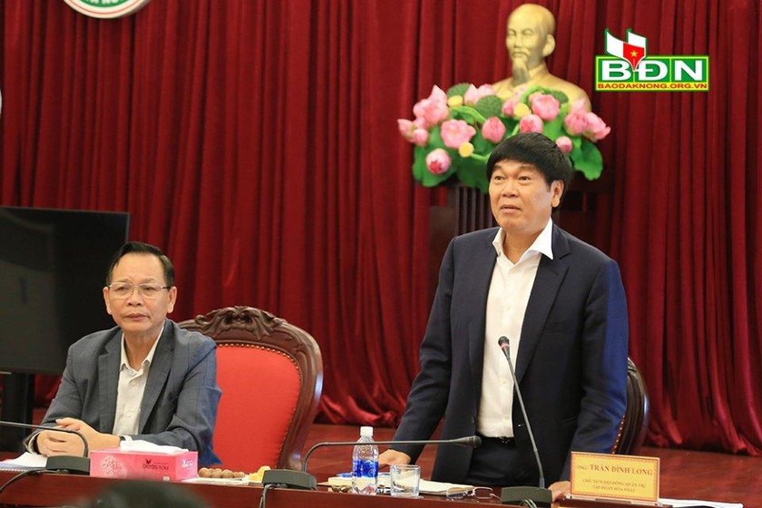 Chủ tịch Tập đoàn Hòa Phát Trần Đình Long khẳng định quyết tâm cao của doanh nghiệp khi thực hiện dự án tại Đắk Nông. Ảnh baodaknong.org.vn