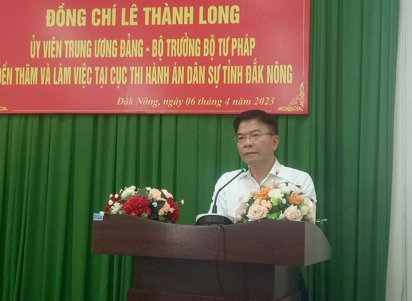 Bộ trưởng Bộ Tư pháp Lê Thành Long phát biểu chỉ đạo. Ảnh Hồ Hùng