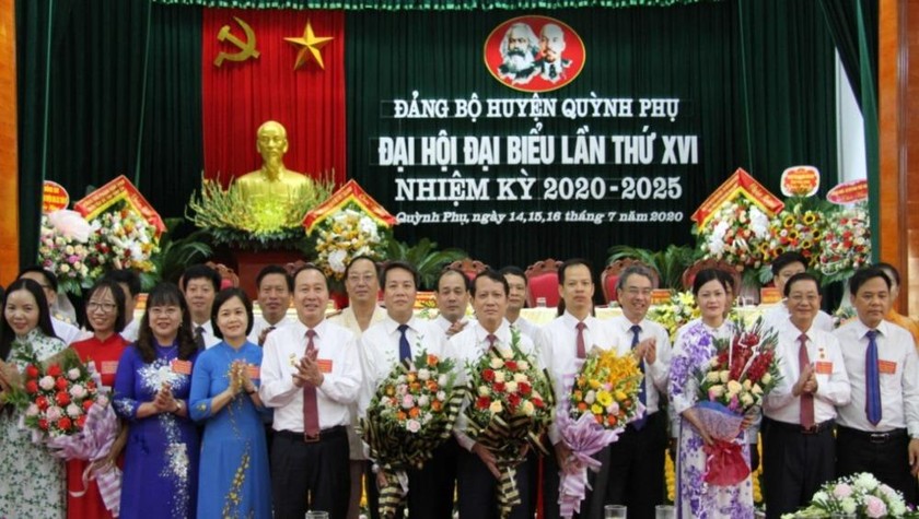 Ban Chấp hành Đảng bộ huyện Quỳnh Phụ khóa XVI, nhiệm kỳ 2020 - 2025. Ảnh: Trịnh Cường/Báo Thái Bình.