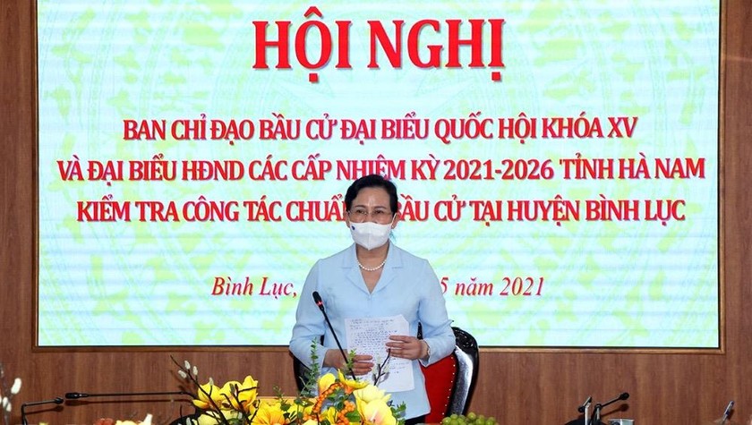 Bà Lê Thị Thủy, Uỷ viên Trung ương Đảng, Bí thư Tỉnh ủy, Trưởng đoàn ĐBQH tỉnh phát biểu chỉ đạo tại buổi làm việc.