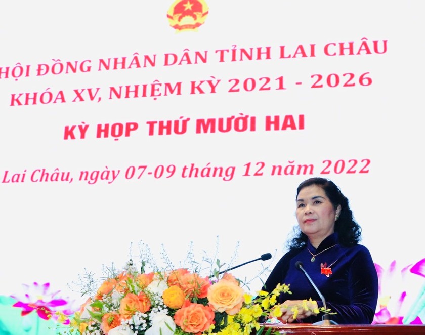 Bà Giàng Páo Mỷ - Bí thư tỉnh ủy, Chủ tịch HĐND tỉnh Lai Châu phát biểu khai mạc 