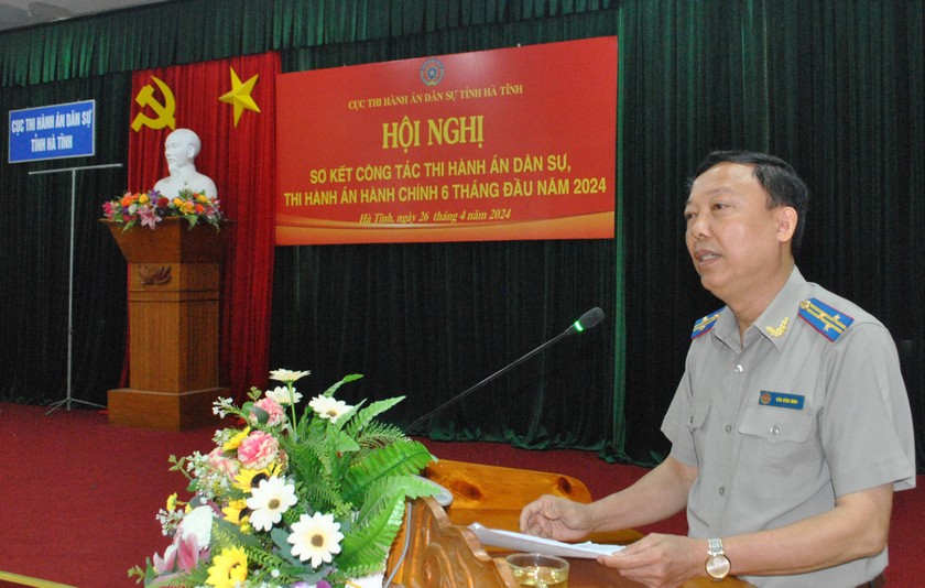 Ông Văn Đình Minh- Cục trưởng Cục THADS Hà Tĩnh phát biểu tại Hội nghị. Ảnh: Hữu Anh
