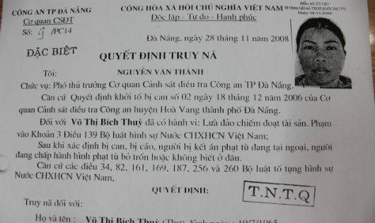 Hồ sơ truy nã Võ Thị Bích Thùy