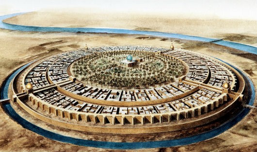 Phối cảnh thành phố tròn al-Mansur (kinh thành Baghdad) vào thế kỷ thứ 10, thời kỳ hoàng kim của Hoàng đế Hồi giáo Abbasid al-Mansur
