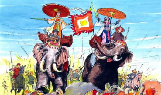 Hai Bà Trưng cưỡi voi xung trận 