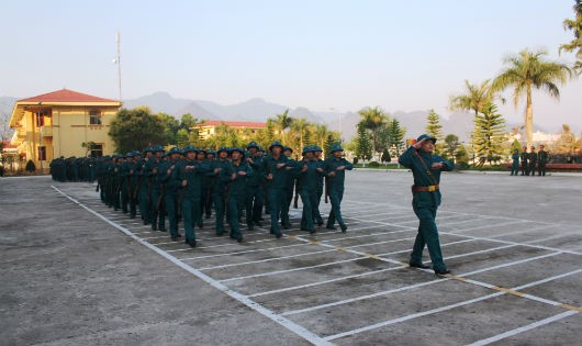 Lực lượng dân quân tự vệ tỉnh tham gia duyệt đội ngũ tại lễ ra quân huấn luyện năm 2017.
