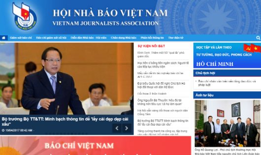 Giao diện Cổng Thông tin điện tử Hội Nhà báo Việt Nam.