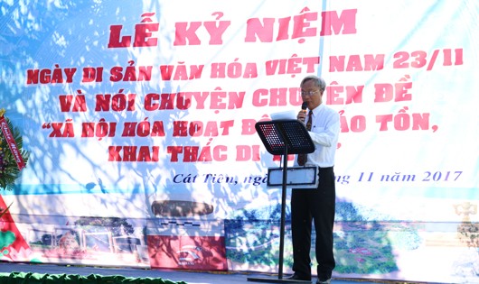 Uỷ viên Ban chấp hành (BCH) Hội di sản văn hóa Việt Nam, Giám đốc BQL Di tích Đồng Nai, ông Lê Trí Dũng phát biểu tại buổi lễ.