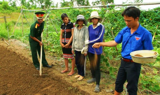 Các trí thức trẻ hướng dẫn đồng bào biên giới cách gieo trồng vườn rau sạch